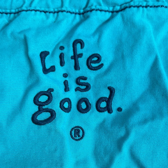 Life is good drawstring backpack teal with flower - Picture 2 of 7